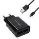 Мережевий зарядний пристрій Grand-X (2xUSB 2.4А) Black (CH-45T) + кабель USB Type C (CH-45T)