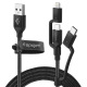 Кабель Spigen Essential C10I3 Black USB-C+Micro-B 5-pin+USB Lightning to USB 2.0 (000CB22774)