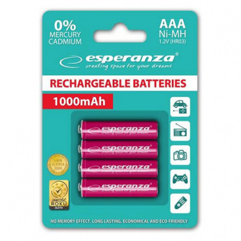 Акумулятор Esperanza Ni-MH AAA 1000 mAh, 4шт, красный EZA102R (EZA102R)