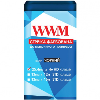 Лента красящая WWM 25.4мм х 4м HD кольцо Black (M25.4H)