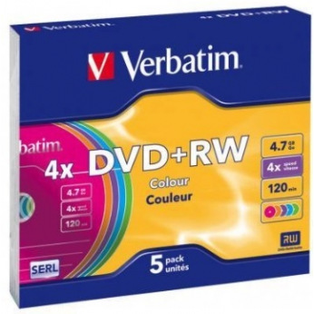 Диск Verbatim DVD+RW 4.7 GB/120 min 4x Slim 5шт (43297) Color
