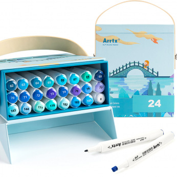 Спиртовые маркеры Arrtx Alp ASM-02BU 24 цвета, синие оттенки (LC302215    )