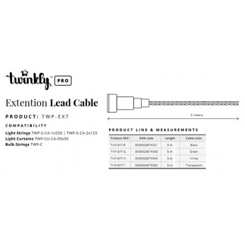 Подовжувач кабелю Twinkly Pro AWG22 PVC кабель, 5м, прозорий (TWP-EXT-T)