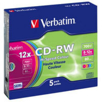 Диск Verbatim CD-RW DL+ 700 MB/80 min 8x-12x Slim 5шт (43167) Colour