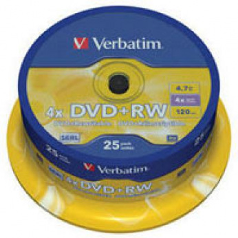 Диск Verbatim DVD+RW 4.7 GB/120 min 4x Cake Box 25шт (43489)