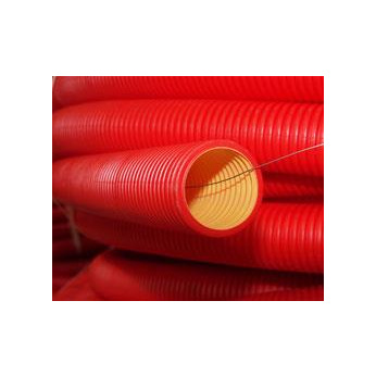 Труба DKC красная гибкая двустенная д.90/77мм.,с протяжкой для зонда и муфтой, бухт.50м (121990)