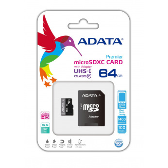 Карта пам’яті ADATA 64GB microSDXC C10 UHS-I + SD (AUSDX64GUICL10-RA1)
