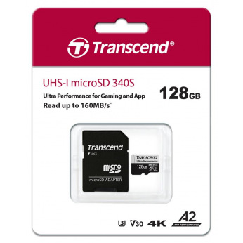 Карта памяті Transcend 128GB microSDXC C10 UHS-I U3 A2 R160/W125MB/s + SD (TS128GUSD340S)