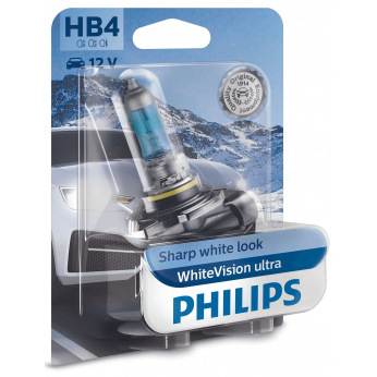 Лампа галогена Philips HB4 WhiteVision Ultra +60%, 4200K, 1шт/блістер (9006WVUB1)