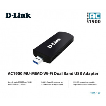 WiFi-адаптер D-Link DWA-192, AC1900, MU-MIMO, USB 3.0 (DWA-192)