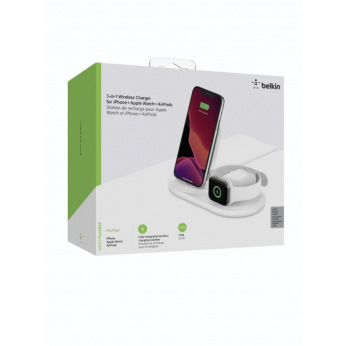 Беспроводное ЗУ Belkin 3-in-1 Wireless Pad/Stand/Apple Watch, white (WIZ001VFWH)