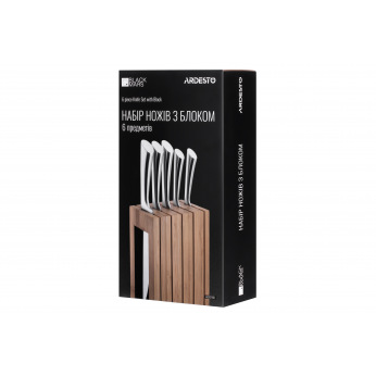 Набір ножів Ardesto Black Mars 6 пр., нержавіюча сталь, бамбуковий блок (AR2021SB)