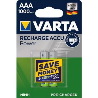 Аккумулятор Varta RECHARGEABLE ACCU AAA 1000mAh BLI 2 NI-MH (READY 2 USE) (05703301402)