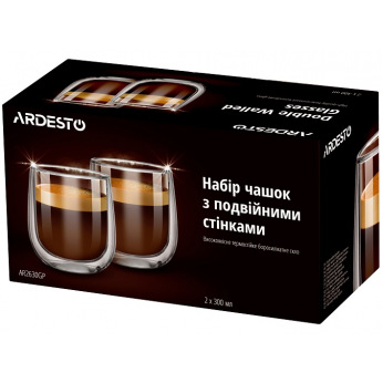 Набір чашок Ardesto з подвійними стінками, 300 мл, H 10,3 см, 2 од., боросилікатне скло (AR2630GP)