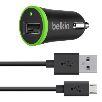 Автомобильное ЗУ Belkin Car Charger 12W USB 2.4A, MicroUSB 1.2м, black (F8M887BT04-BLK)