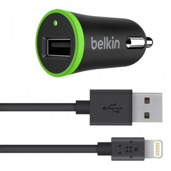Автомобільний ЗП Belkin USB BoostUp Charger (LIGHTNING сable, USB 2.4Amp), Чорний (F8J121bt04-BLK)