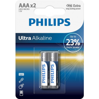 Батарейка Philips Ultra Alkaline AAA BLI 2 (LR03E2B/10) щелочные