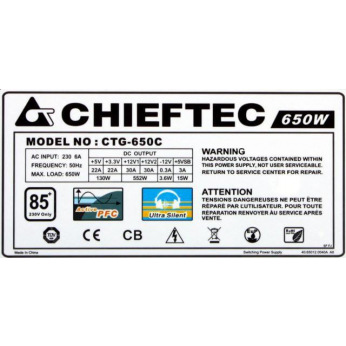 Блок живлення CHIEFTEC RETAIL A-80 CTG-650C,12cm fan,a/PFC,24+8,4xPeripheral,6xSATA,2xPCIe,modular (CTG-650C)