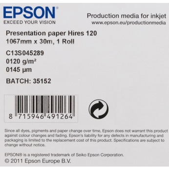 Презентационная фотобумага Epson Present Paper HiRes 120 г/м кв, руллон 42" х 30м (C13S045289)