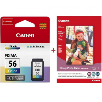 Картридж Canon CL-56 + Canon Glossy 170г/м кв, GP-501 4"х 6", 10л (CL-56+Paper)