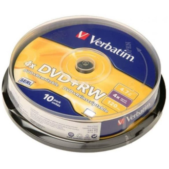 Диск Verbatim DVD+RW 4.7 GB/80 min 4x Cake Box 10шт (43488) Silver