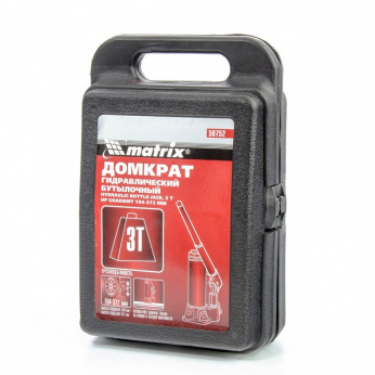 Домкрат MTX гидравлический бутылочный, 3 т, h подъема 194-372 мм, в пластиковом  кейсе, MTX MASTER (MIRI507529)