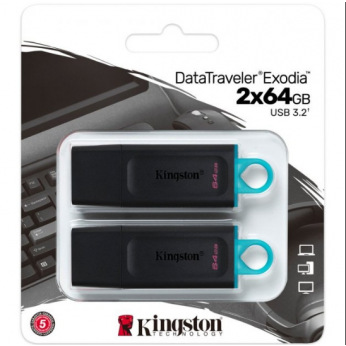 Флеш пам’ять USB3.2 Gen 1 DataTraveler Exodia (Bla ck+Blue) - 2 Pack DTX/64GB-2P (DTX/64GB-2P)