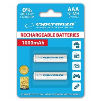 Акумулятор Esperanza Ni-MH AAA 1000 mAh, 2шт, белый EZA101W (EZA101W)