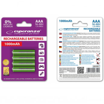 Акумулятор Esperanza Ni-MH AAA 1000 mAh, 4шт, голубой EZA102B (EZA102B)