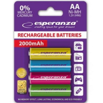 Акумулятор Esperanza Ni-MH AA 2000 mAh, 4шт, микс цветов EZA108 (EZA108)