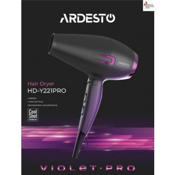 Фен Ardesto HD-Y221PRO / 1750-2100Вт/2 скорости/ 3 темп.режима/ионизация/черный (HD-Y221PRO)