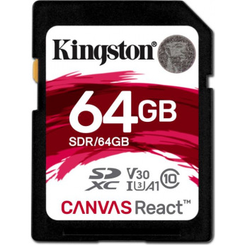 Карта пам’яті Kingston 64GB SDXC C10 UHS-I U3 R100/W80MB/s (SDR/64GB)