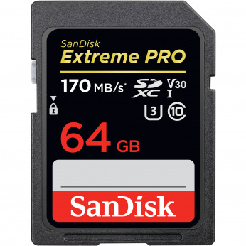Карта памяти SanDisk 64GB SDXC C10 UHS-I U3 R170/W90MB/s Extreme Pro (SDSDXXY-064G-GN4IN)