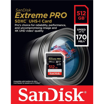 Карта пам’ятi SanDisk 512GB SDXC C10 UHS-I U3 R170/W90MB/s Extreme Pro (SDSDXXY-512G-GN4IN)