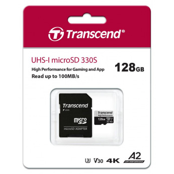 Карта пам’яті Transcend 128GB microSDXC C10 UHS-I U3 A2 R100/W85MB/s + SD (TS128GUSD330S)