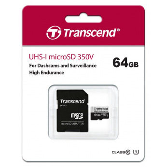 Карта пам’яті Transcend 64GB microSDXC C10 UHS-I U1 High Endurance (85TB) (TS64GUSD350V)