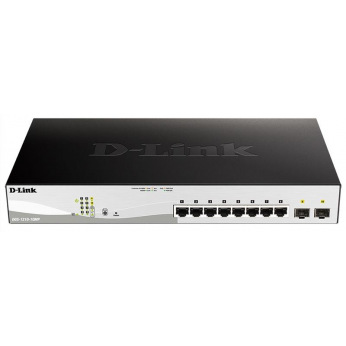 Комутатор D-Link DGS-1210-10MP 8x1GE PoE, 2x1GE SFP, PoE 30Вт/порт, бюджет 130Вт (DGS-1210-10MP)