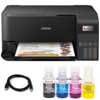 Комплект МФУ A4 Epson Eco Tank L3550 (без чернил) + USB кабель + Чернила WWM