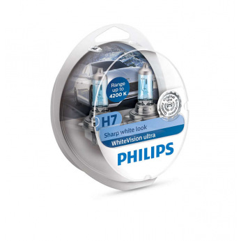 Лампа галогена Philips H7 WhiteVision Ultra +60%, 4200K, 2шт/блистер (12972WVUSM)