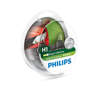 Лампа галогенная Philips H1 LongLife EcoVision, 2шт/блистер (12258LLECOS2)