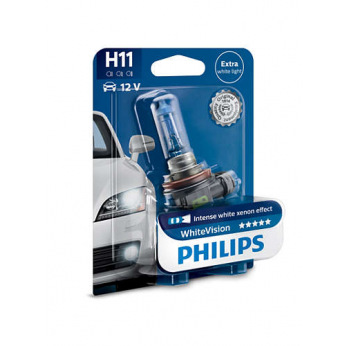 Лампа галогенная Philips H11 WhiteVision +60%, 3700K, 1шт/блистер (12362WHVB1)