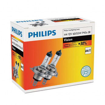 Лампа галогенна Philips H4 Vision, 3200K, 2шт/картон (12342PRC2)