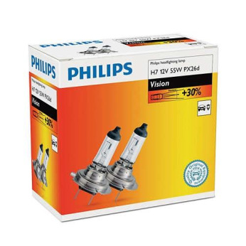 Лампа галогенна Philips H7 Vision, 3200K, 2шт/картон (12972PRC2)