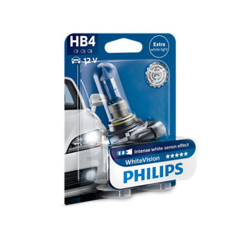 Лампа галогенная Philips HB4 WhiteVision +60%, 3700K, 1шт/блистер (9006WHVB1)