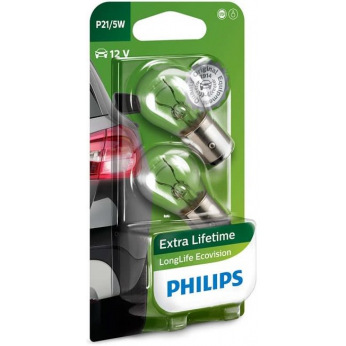 Лампа розжарювання Philips P21/5W LongLife EcoVision, 2шт/блістер (12499LLECOB2)