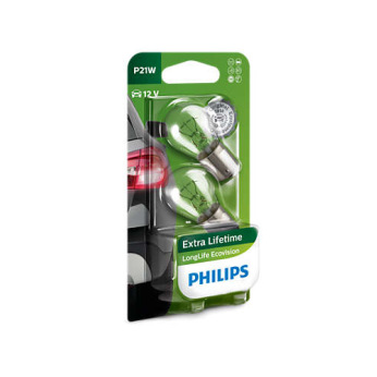 Лампа розжарювання Philips P21W LongLife EcoVision, 2шт/блістер (12498LLECOB2)