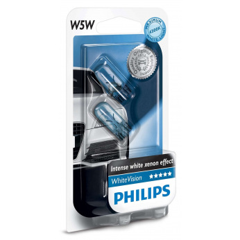 Лампа розжарювання Philips W5W WhiteVision, 2шт/блістер (12961NBVB2)