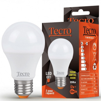 Лампа світлодіодна Tecro E27, 12Вт, 3000K, аналог лампи розжарювання 100Вт (TL-A60-12W-3K-E27)