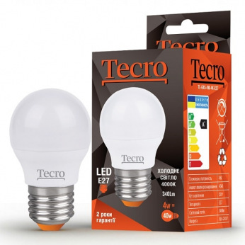 Лампа светодиодная Tecro E27, 4Вт, 4000K, аналог лампы накаливания 40Вт (TL-G45-4W-4K-E27)