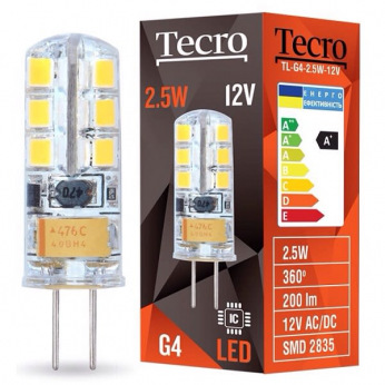 Лампа светодиодная Tecro G4, 2.5 Вт, 4100K, аналог галогеновой лампы 25Вт (TL-G4-2.5W-12V 4100K)